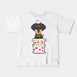 Dachshund dog Jumping out of a cake Kids T-Shirt